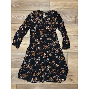 American Eagle Outfitters Womens Black Floral Boho Lace Trim Mini Dress XS Long